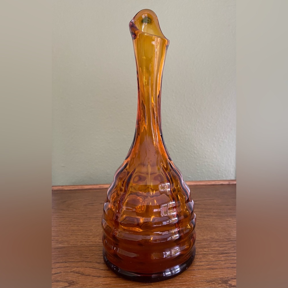 Vintage Blenko #64E "Beehive" art glass vase in honey color.